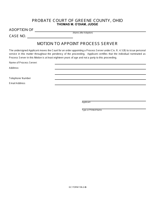 GC Form 106.2-G Motion to Appoint Process Server - Adoption - Greene County, Ohio