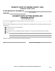 Document preview: Form 21.03 Judgment Entry Setting Hearing and Ordering Notice - Greene County, Ohio