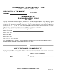 Document preview: Form 21.3 Judgment Entry Changing Name of Minor - Greene County, Ohio