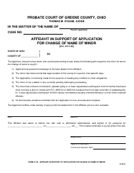 Document preview: Form 21.02 Affidavit in Support of Application for Change of Name of Minor - Greene County, Ohio