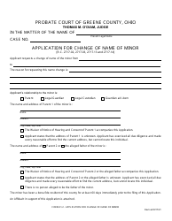 Document preview: Form 21.2 Application for Change of Name of Minor - Greene County, Ohio