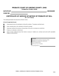 Document preview: Form 2.4 Certificate of Service of Notice of Probate of Will - Greene County, Ohio
