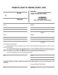 Document preview: Summons on Complaint (Rule 4 Ohio Rules of Civil Procedure) - Greene County, Ohio