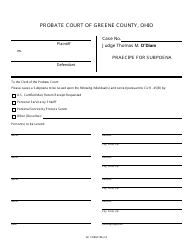 Document preview: GC Form 106.2-A Praecipe for Subpoena - Civil/Miscellaneous - Greene County, Ohio