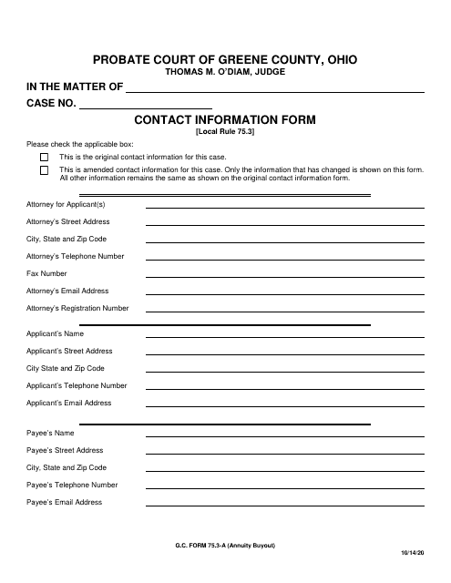 GC Form 75.3-A Contact Information Form - Greene County, Ohio