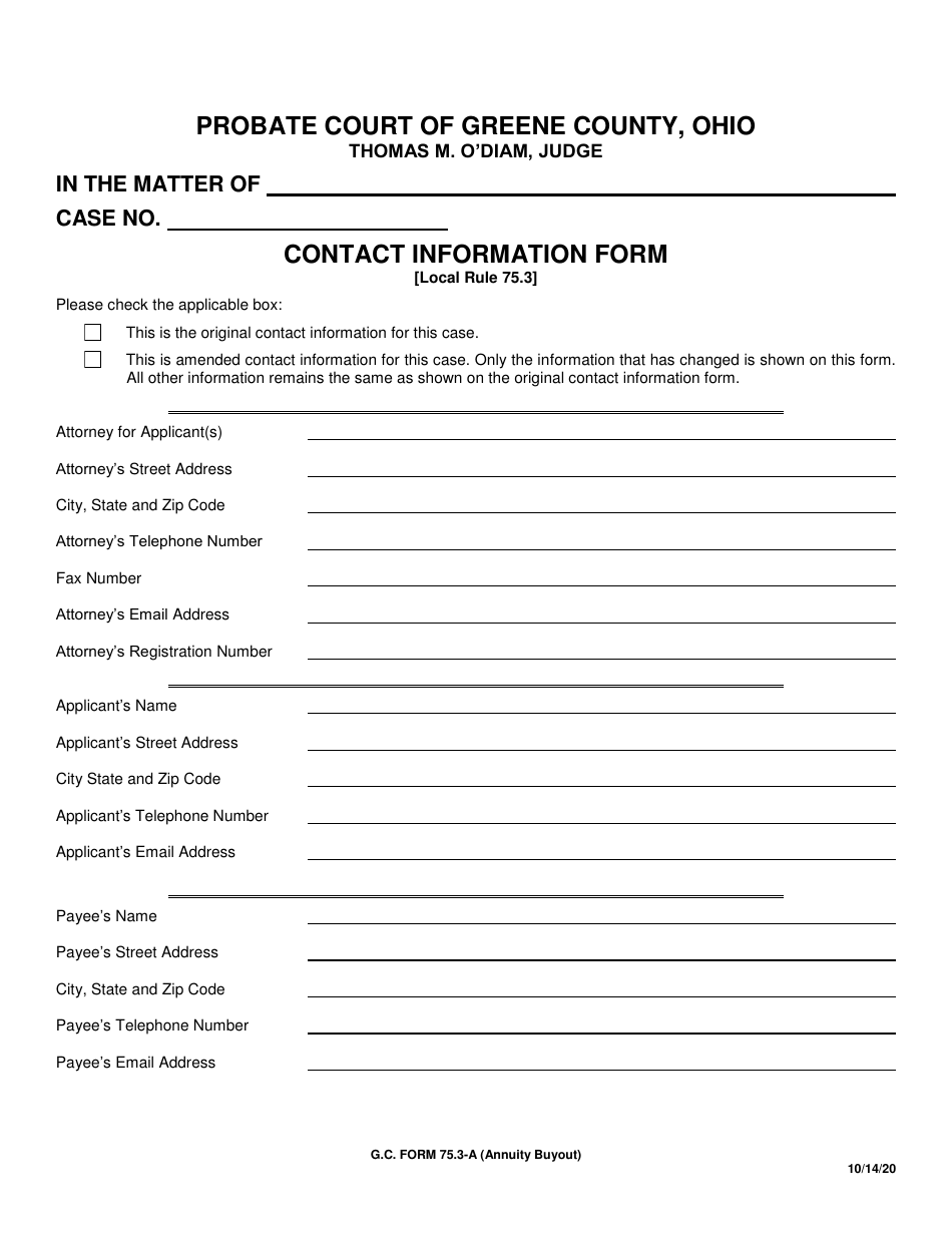 GC Form 75.3-A Contact Information Form - Greene County, Ohio, Page 1