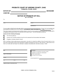 Document preview: Form 2.2 Notice of Probate of Will - Greene County, Ohio