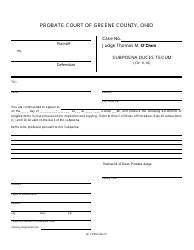 Document preview: GC Form 106.2-C Subpoena Duces Tecum - Civil/Miscellaneous - Greene County, Ohio