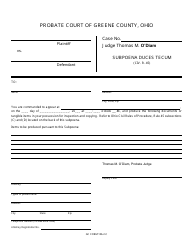 GC Form 106.2-C Subpoena Duces Tecum - Civil/Miscellaneous - Greene County, Ohio