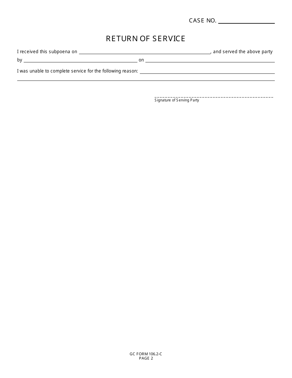 GC Form 106.2-C Subpoena Duces Tecum - Civil / Miscellaneous - Greene County, Ohio, Page 2