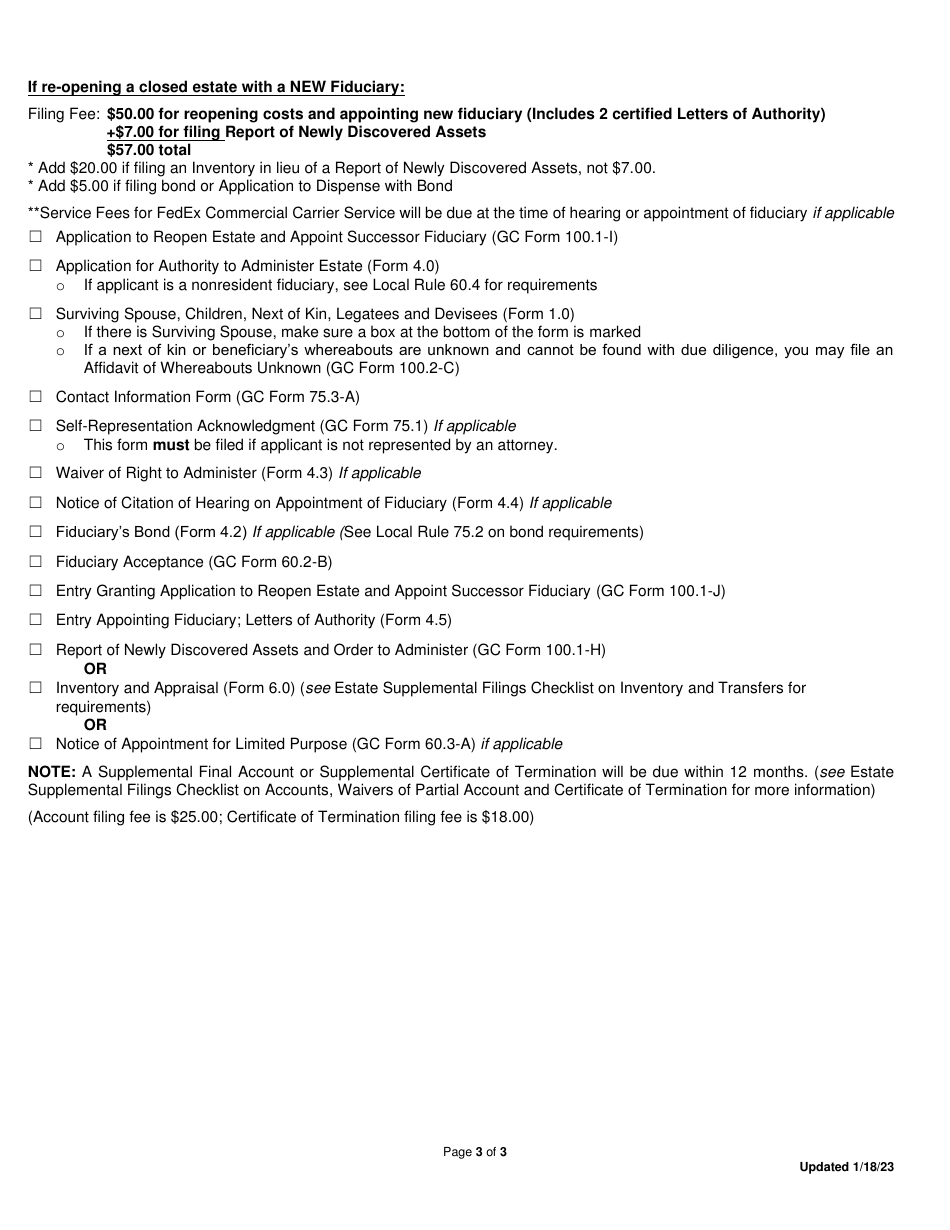 Checklist - Administering Newly Discovered Assets and Reopening an Estate - Full Administration - Greene County, Ohio, Page 3