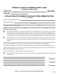 Form 5.10 Application for Summary Release From Administration - Greene County, Ohio