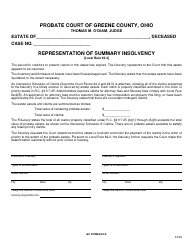 Document preview: GC Form 62.2-A Representation of Summary Insolvency - Greene County, Ohio