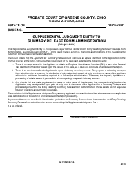 Document preview: GC Form 100.1-A Supplemental Judgment Entry to Summary Release From Administration - Greene County, Ohio