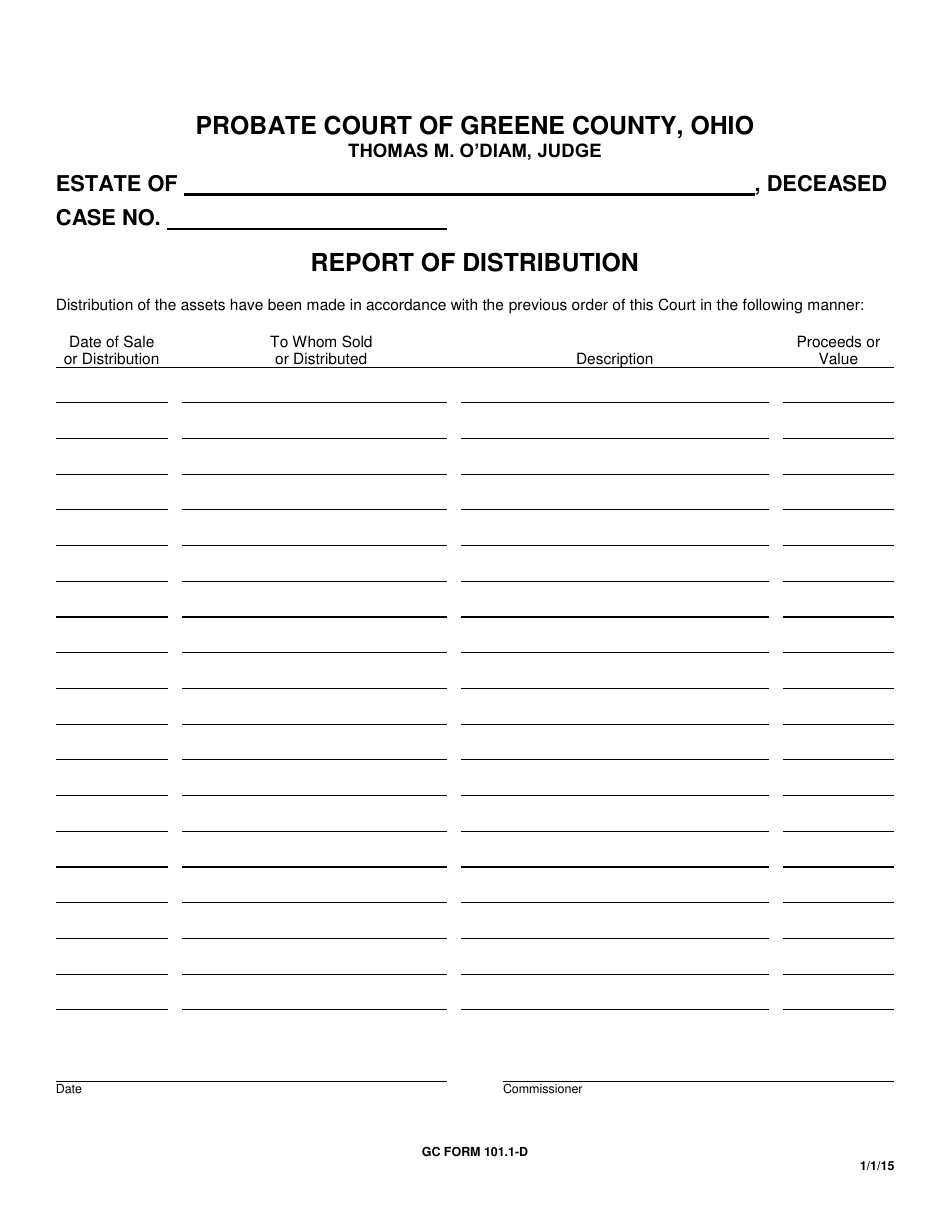 GC Form 101.1-D Report of Distribution - Greene County, Ohio, Page 1