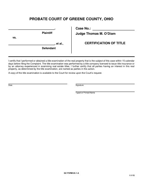 GC Form 65.1-A Certification of Title - Greene County, Ohio