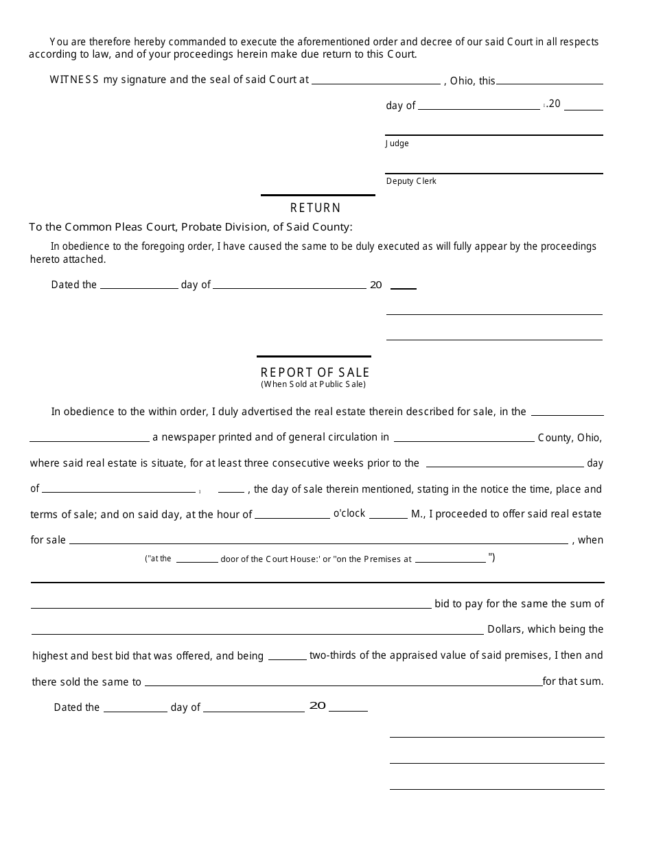 Form PC-043 Order of Public Sale - Greene County, Ohio, Page 2