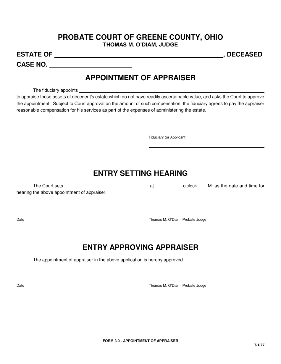 Form 3.0 Appointment of Appraiser - Greene County, Ohio, Page 1