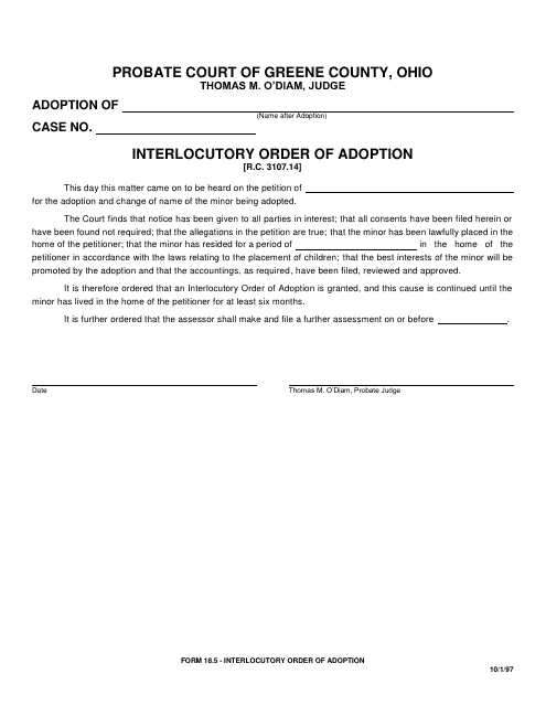 Form 18.5 Interlocutory Order of Adoption - Greene County, Ohio