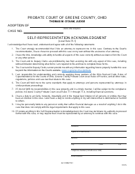 Document preview: GC Form 75.1 Self-representation Acknowledgment - Adoption - Greene County, Ohio