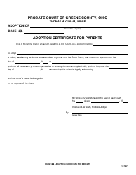 Document preview: Form 18.8 Adoption Certificate for Parents - Greene County, Ohio