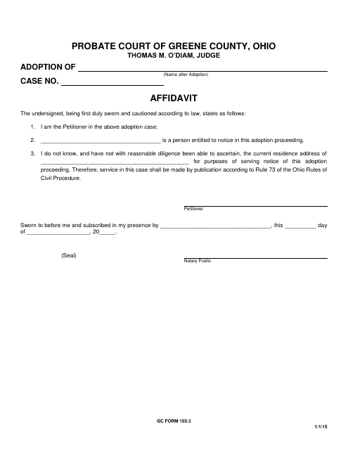 GC Form 103.3 Affidavit - Greene County, Ohio