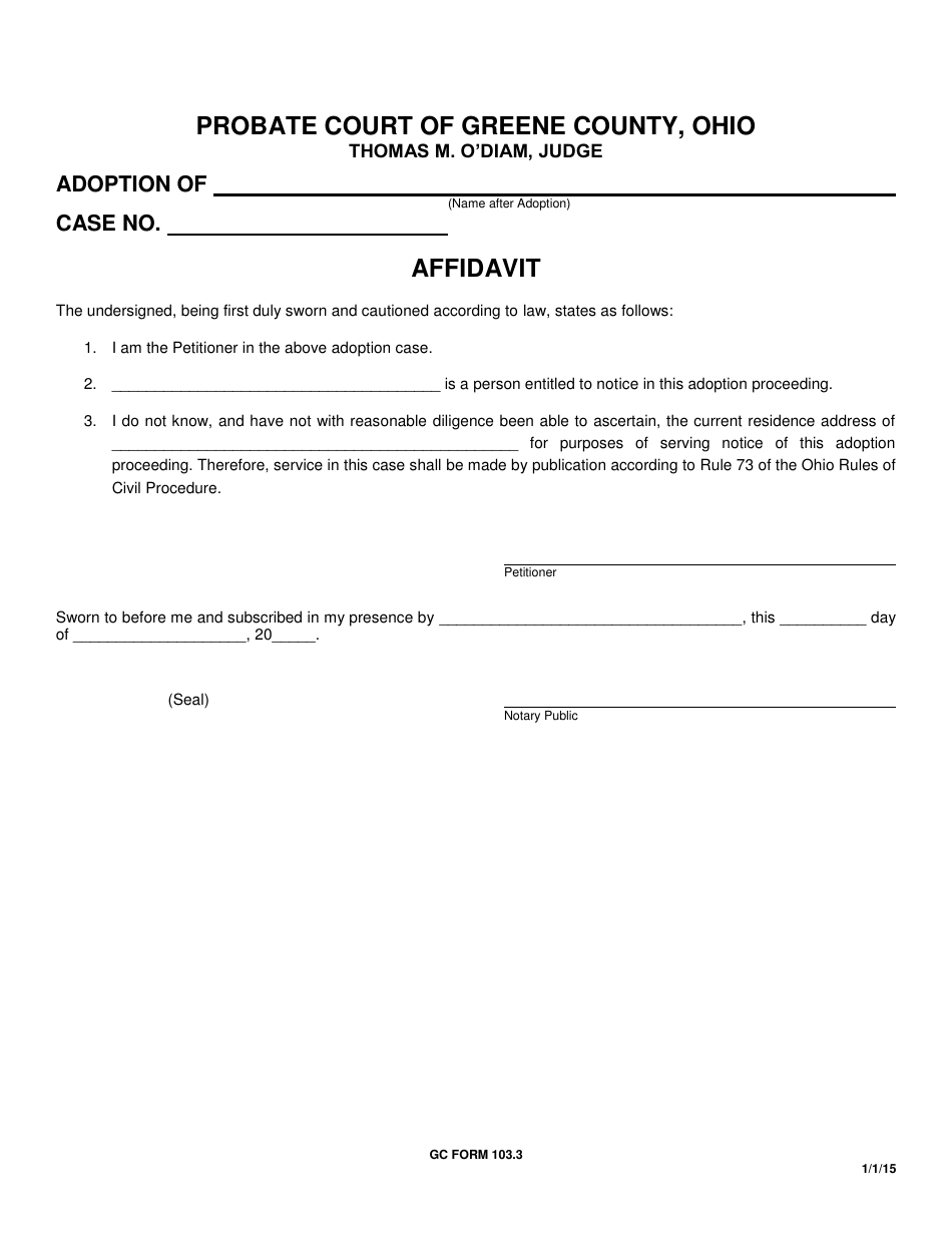 GC Form 103.3 Affidavit - Greene County, Ohio, Page 1