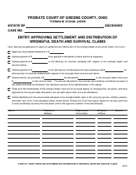 Document preview: Form 14.2 Entry Approving Settlement and Distribution of Wrongful Death and Survival Claims - Greene County, Ohio