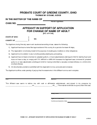 Document preview: Form 21.01 Affidavit in Support of Application for Change of Name of Adult - Greene County, Ohio