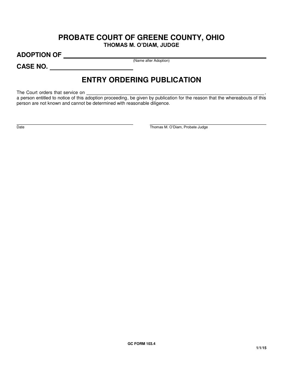 GC Form 103.4 Entry Ordering Publication - Greene County, Ohio, Page 1