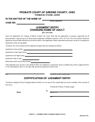 Document preview: Form 21.1 Judgment Entry Changing Name of Adult - Greene County, Ohio