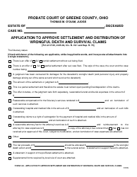 Document preview: Form 14.0 Application to Approve Settlement and Distribution of Wrongful Death and Survival Claims - Greene County, Ohio