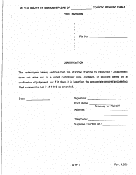 Document preview: Form Q-1F-1 Certificate for Praecipe for Execution of Attachment - Luzerne County, Pennsylvania