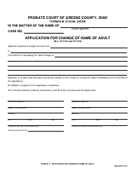 Document preview: Form 21.0 Application for Change of Name of Adult - Greene County, Ohio