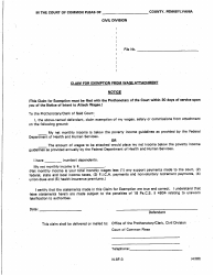 Document preview: Form N-8F-3 Claim for Exemption From Wage Attachment - Luzerne County, Pennsylvania