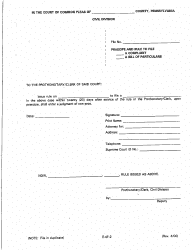 Document preview: Form E-4F-2 Praecipe and Rule to File Complaint/Bill of Particulars - Luzerne County, Pennsylvania