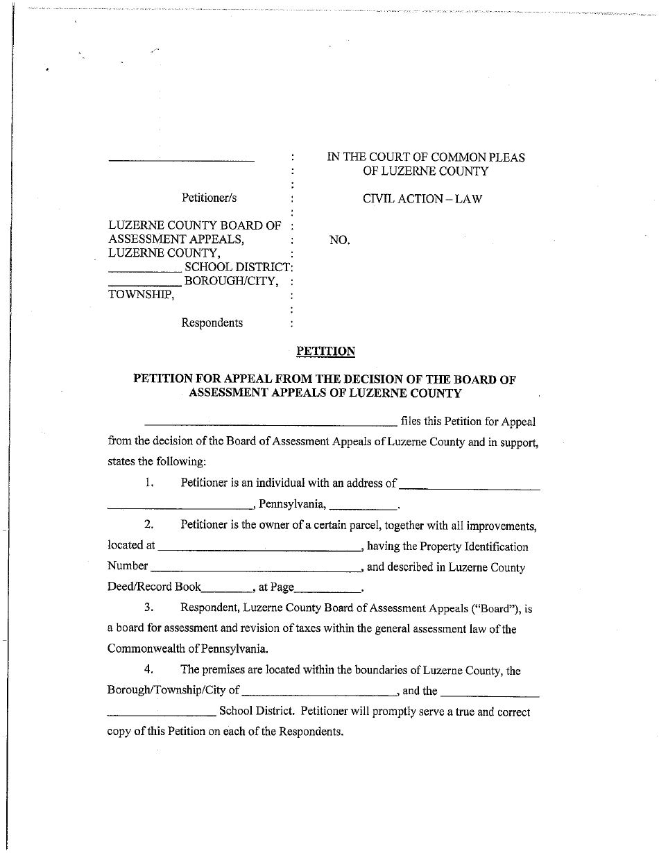 Petition for Appeal From the Decision of the Board of Assessment Appeals of Luzerne County - Luzerne County, Pennsylvania, Page 2