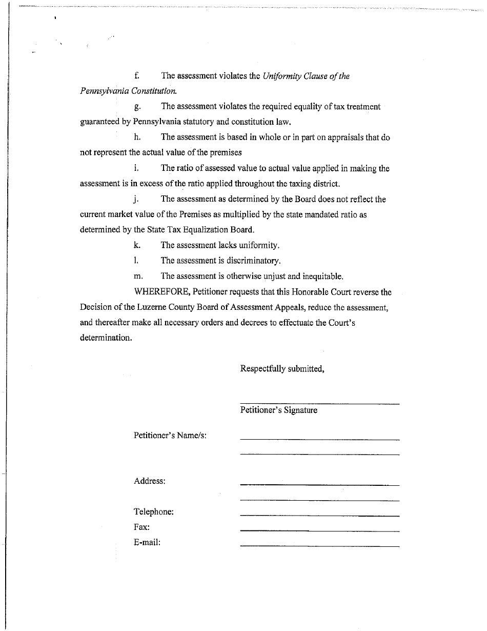 Petition for Appeal From the Decision of the Board of Assessment Appeals of Luzerne County - Luzerne County, Pennsylvania, Page 4