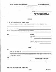 Document preview: Form U-6F-1 Praecipe for Writ and Writ to Join Additional Defendant(S) - Luzerne County, Pennsylvania