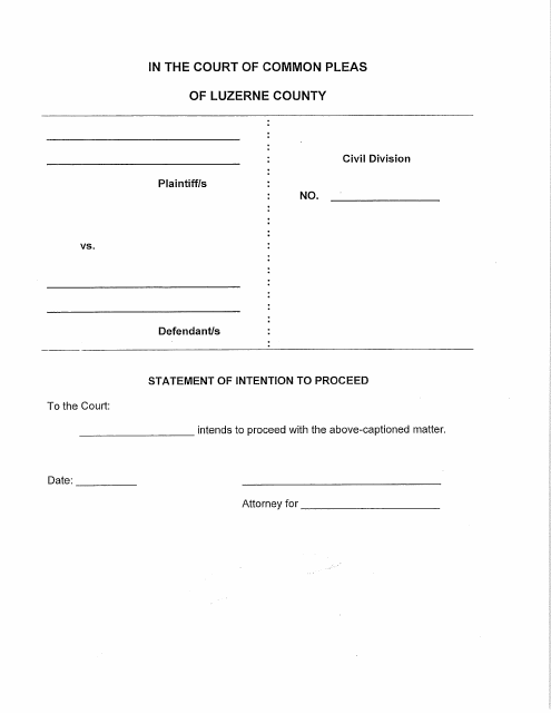 Statement of Intention to Proceed - Luzerne County, Pennsylvania Download Pdf