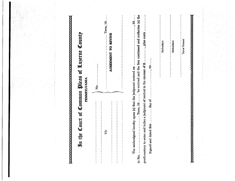 Luzerne County, Pennsylvania Agreement to Revive Fill Out, Sign