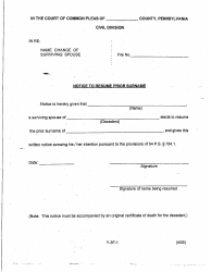 Document preview: Form Y-3F-1 Notice to Resume Prior Surname - Death - Luzerne County, Pennsylvania