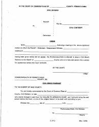 Document preview: Form C-1F-2 Order for Civil Bench Warrant - Luzerne County, Pennsylvania