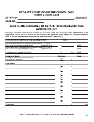 Form 5.1 Assets and Liabilities of Estate to Be Relieved From Administration - Greene County, Ohio