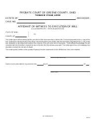Document preview: GC Form 59.4-D Affidavit of Witness to Execution of Will - Greene County, Ohio