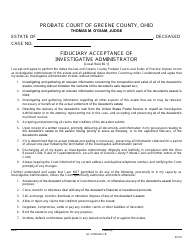 Document preview: GC Form 60.1-B Fiduciary Acceptance of Investigative Administrator - Greene County, Ohio