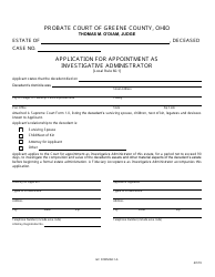Document preview: GC Form 60.1-A Application for Appointment as Investigative Administrator - Greene County, Ohio