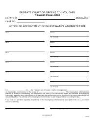 Document preview: GC Form 60.1-E Notice of Appointment of Investigative Administrator - Greene County, Ohio