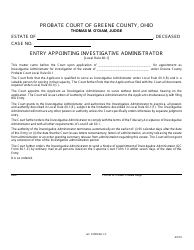 Document preview: GC Form 60.1-C Entry Appointing Investigative Administrator - Greene County, Ohio