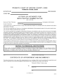 Document preview: GC Form 60.1-D Letters of Authority for Investigative Administrator - Greene County, Ohio